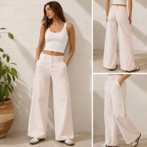 Favorite Daughter Mischa Utility Wide Leg Jeans Soft Peach Pink 26